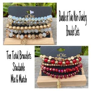 New nOir Jewelry Gold/White/Red Beaded Bracelet Set of 10 w/Charms